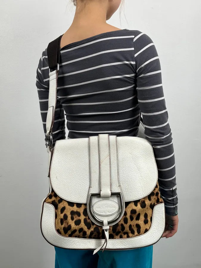 SS2003 Dolce & Gabbana White Leather Leopard Handle Bag lLOQCTW 2