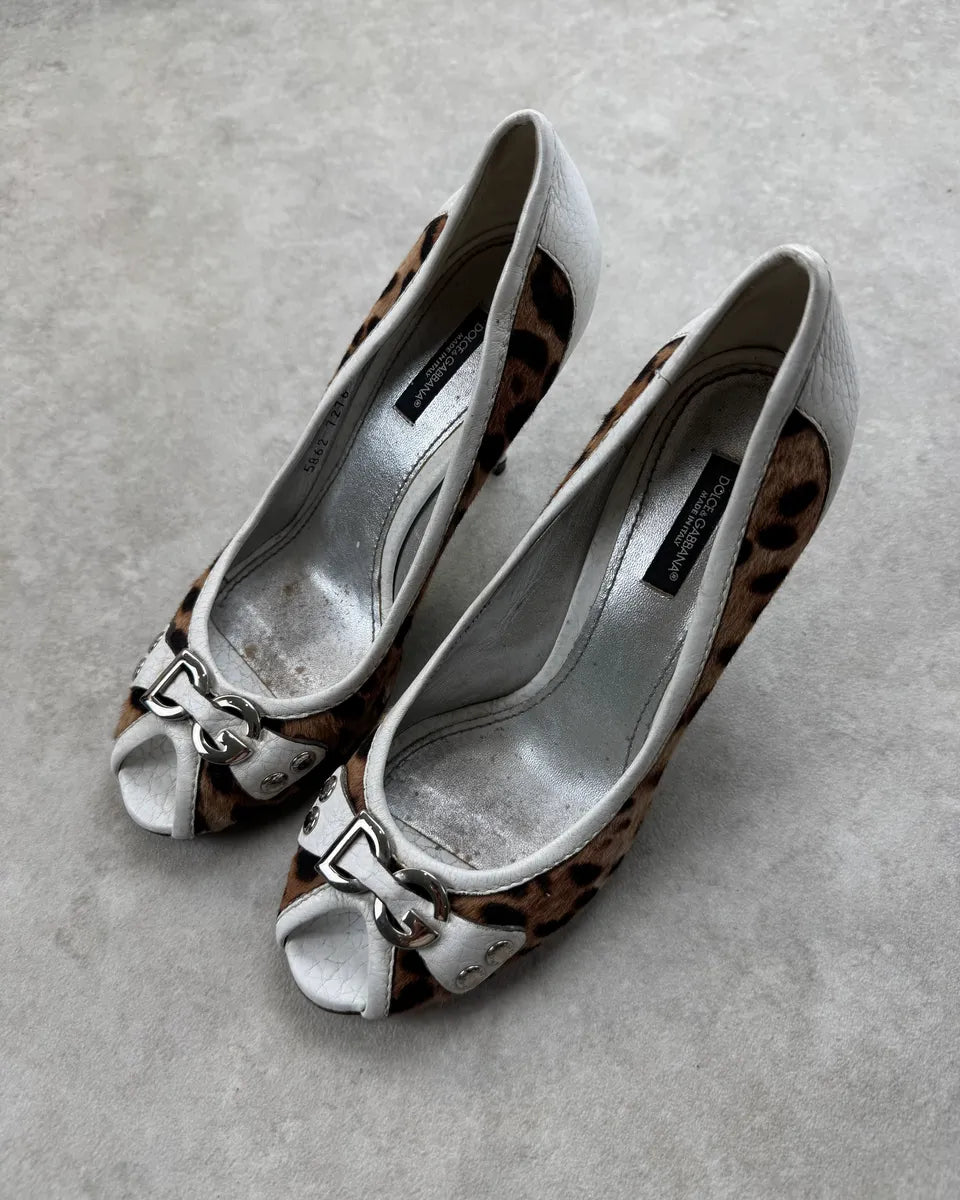 SS2003 Dolce & Gabbana White Leather Leopard Heels kXQzuzS 1
