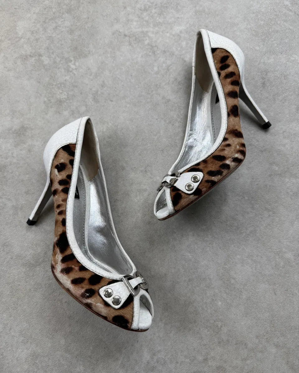SS2003 Dolce & Gabbana White Leather Leopard Heels kXQzuzS 2