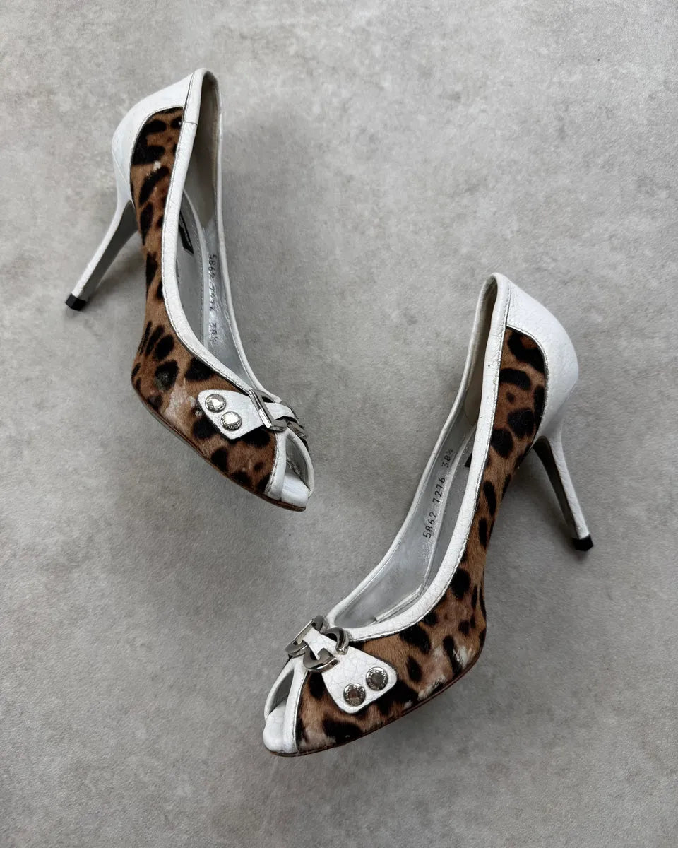 SS2003 Dolce & Gabbana White Leather Leopard Heels kXQzuzS 3