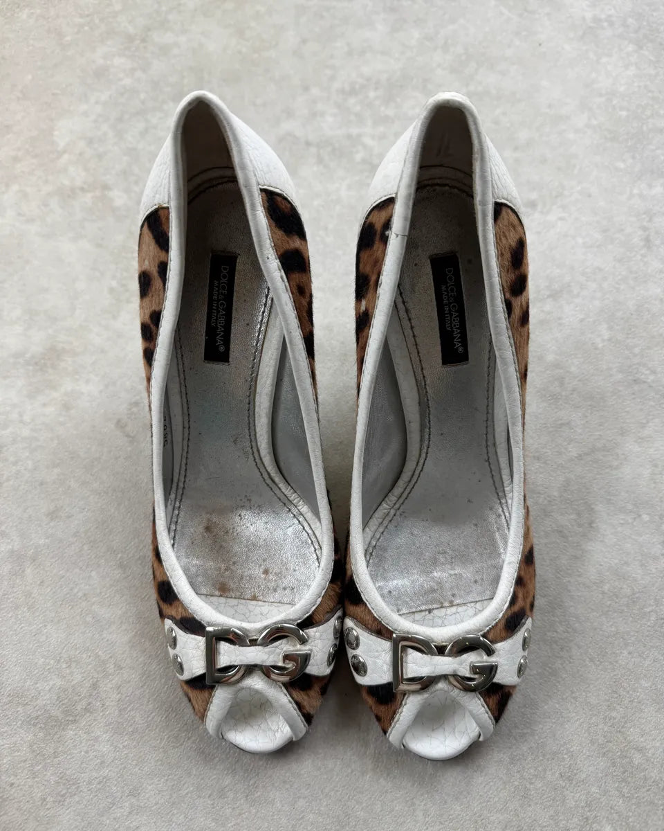 SS2003 Dolce & Gabbana White Leather Leopard Heels kXQzuzS 4