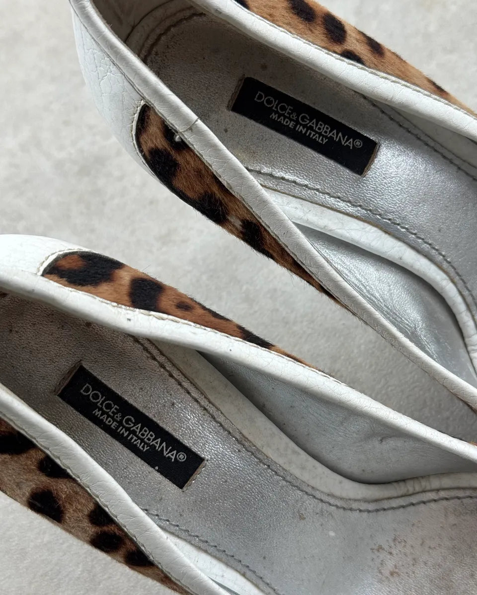 SS2003 Dolce & Gabbana White Leather Leopard Heels kXQzuzS 5