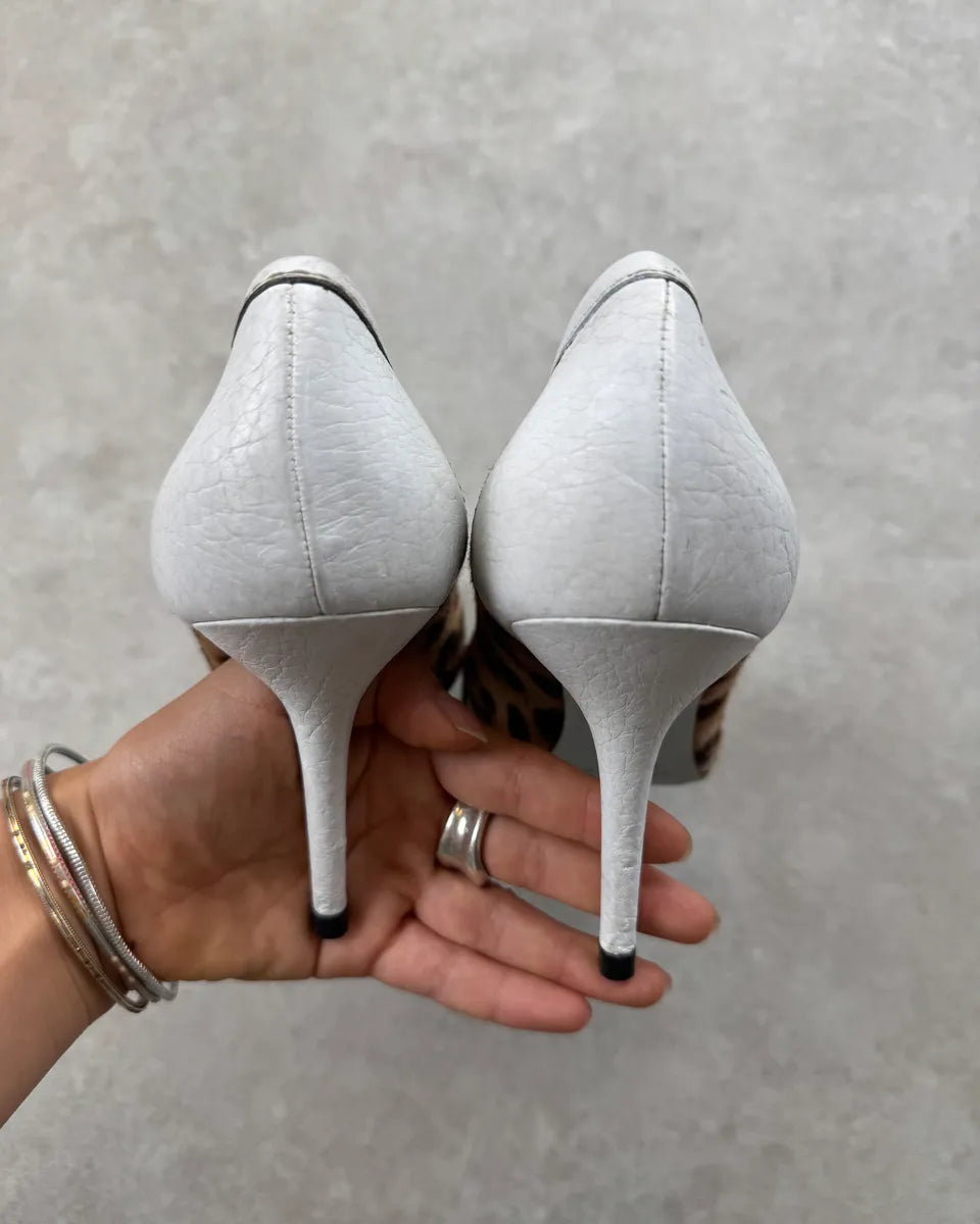 SS2003 Dolce & Gabbana White Leather Leopard Heels kXQzuzS 6