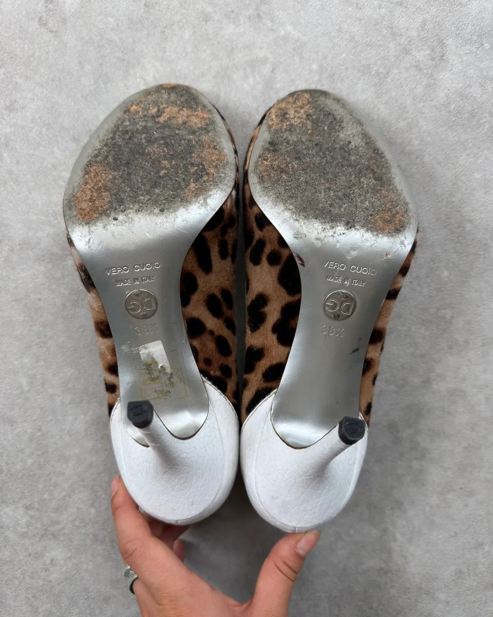 SS2003 Dolce & Gabbana White Leather Leopard Heels kXQzuzS 7