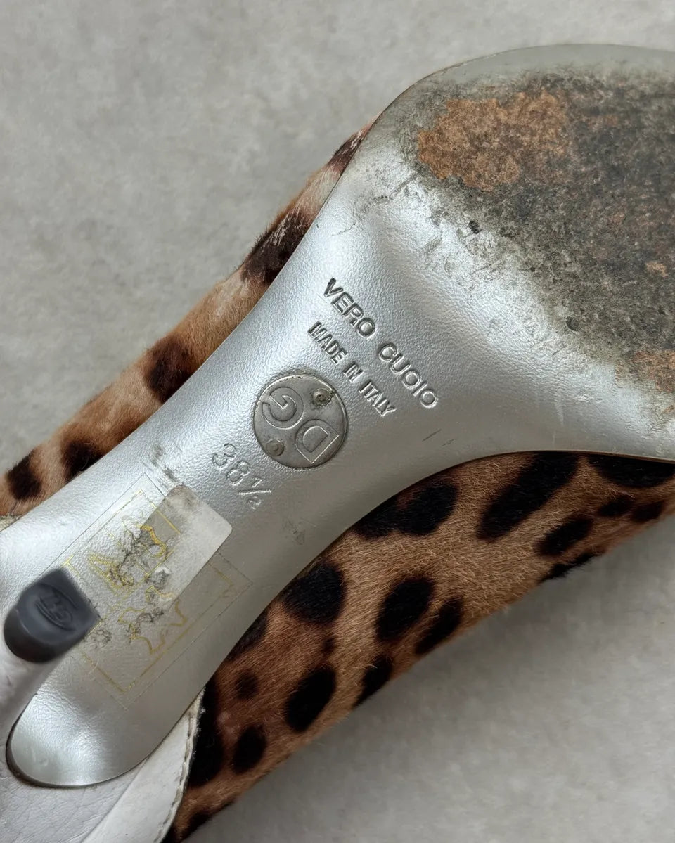 SS2003 Dolce & Gabbana White Leather Leopard Heels kXQzuzS 8