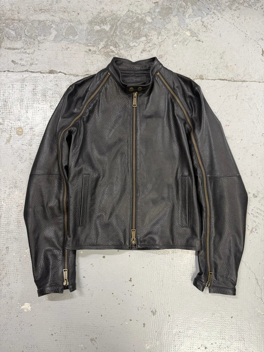 SS2003 Dsquared2 Arm Zips Black Biker Leather Biker Jacket ReESeoo 0