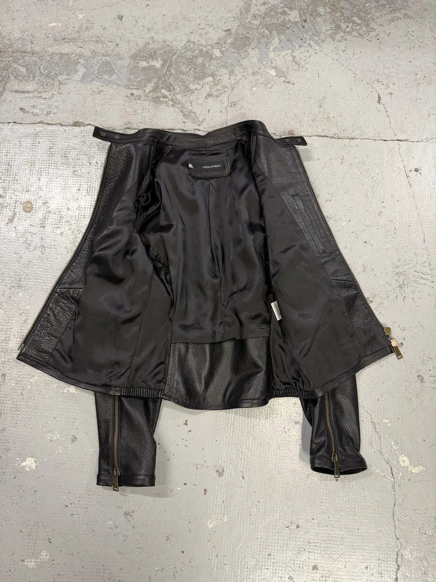 SS2003 Dsquared2 Arm Zips Black Biker Leather Biker Jacket ReESeoo 3