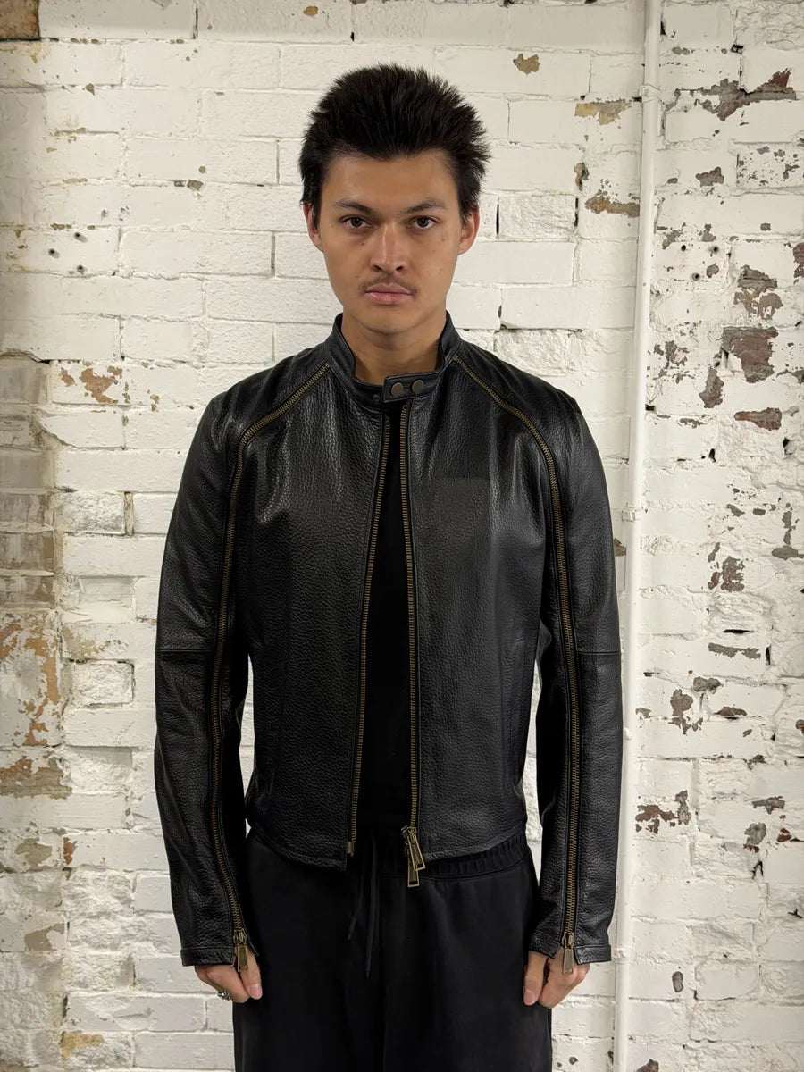 SS2003 Dsquared2 Arm Zips Black Biker Leather Biker Jacket ReESeoo 4
