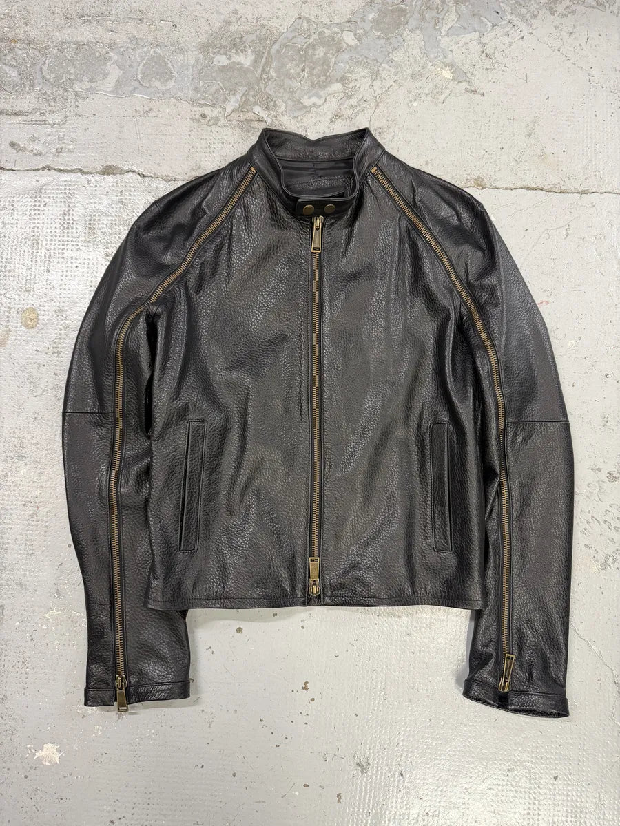 SS2003 Dsquared2 Arm Zips Black Biker Leather Biker Jacket ReESeoo 6