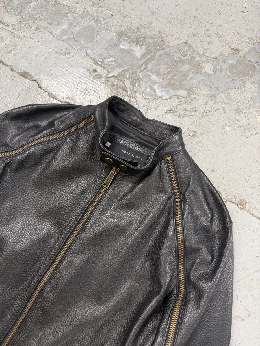 SS2003 Dsquared2 Arm Zips Black Biker Leather Biker Jacket ReESeoo 8