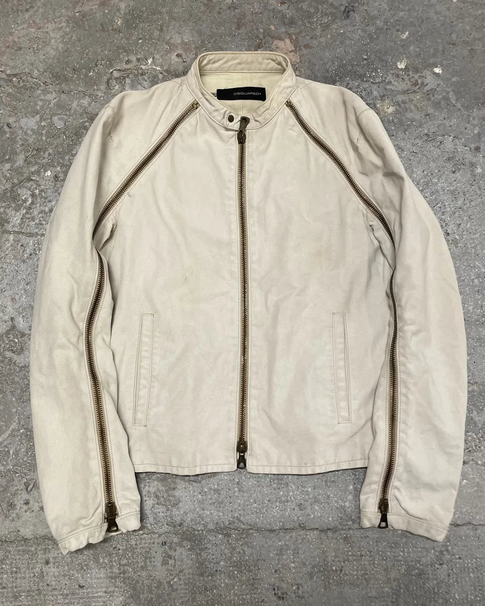SS2003 Dsquared2 Biker Arm Zips Beige Jacket (S/M) 0