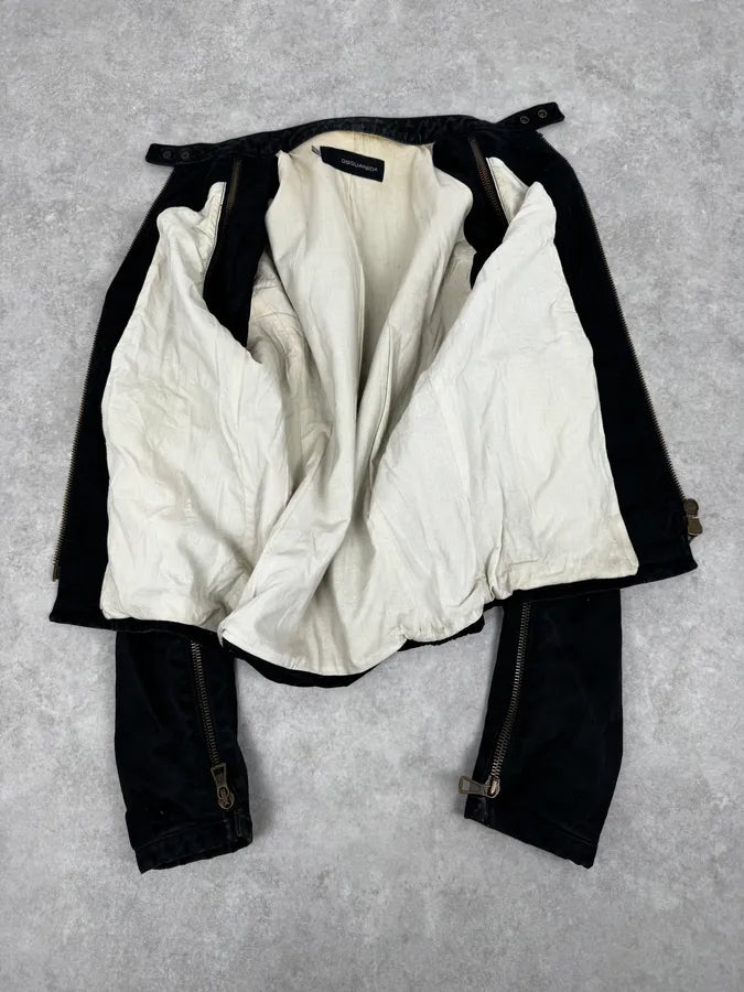 SS2003 Dsquared2 Black Arm Zip Biker Jacket HPXzxkL 9