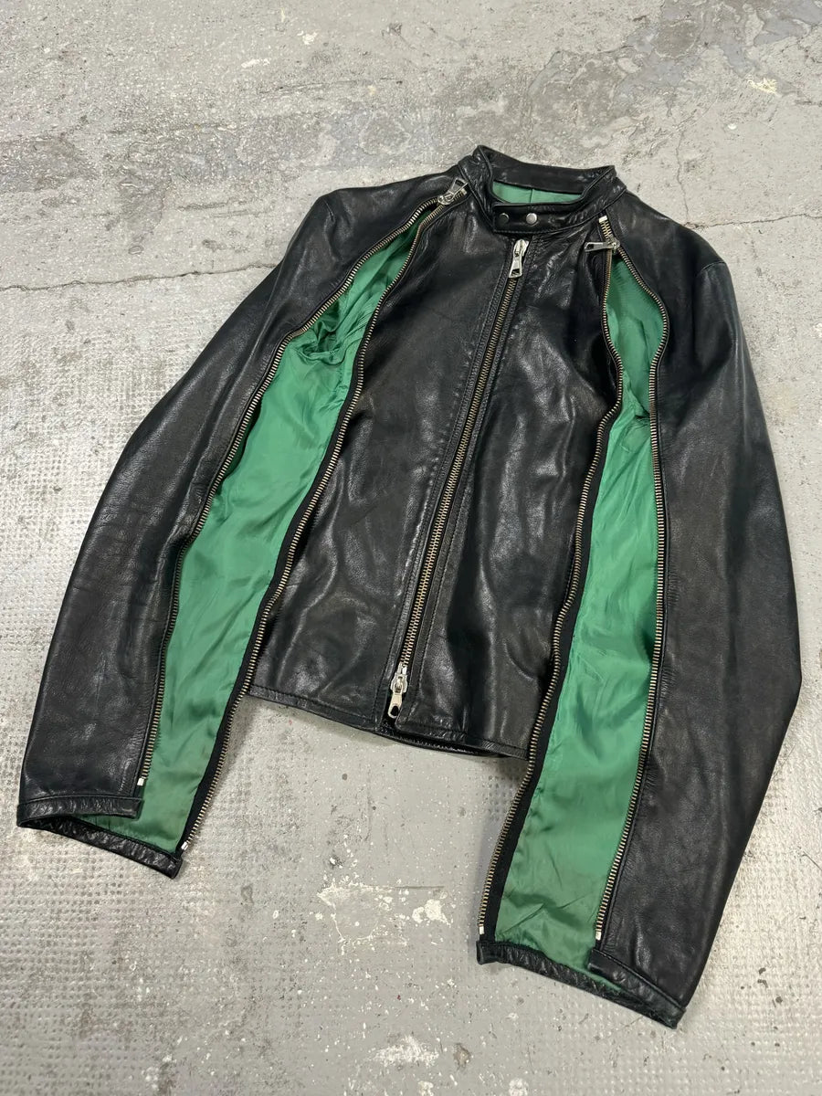 SS2003 Dsquared2 Full Arm Zip Black Biker Leather Jacket (S) auRzSYX 2