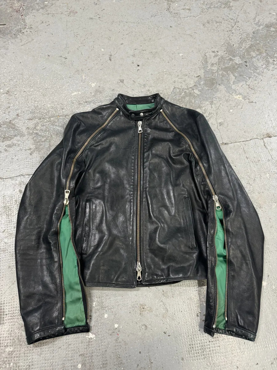 SS2003 Dsquared2 Full Arm Zip Black Biker Leather Jacket (S) auRzSYX 5