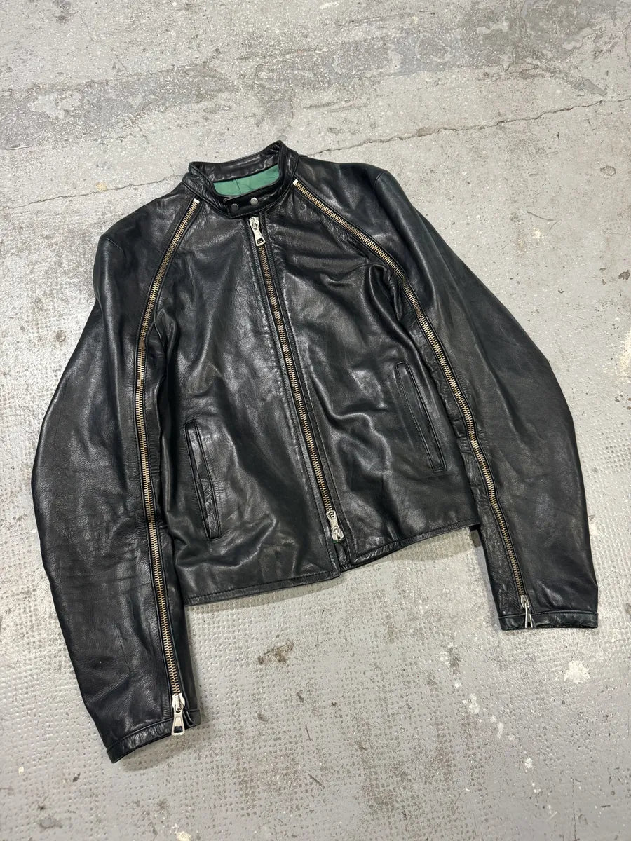 SS2003 Dsquared2 Full Arm Zip Black Biker Leather Jacket (S) auRzSYX 7