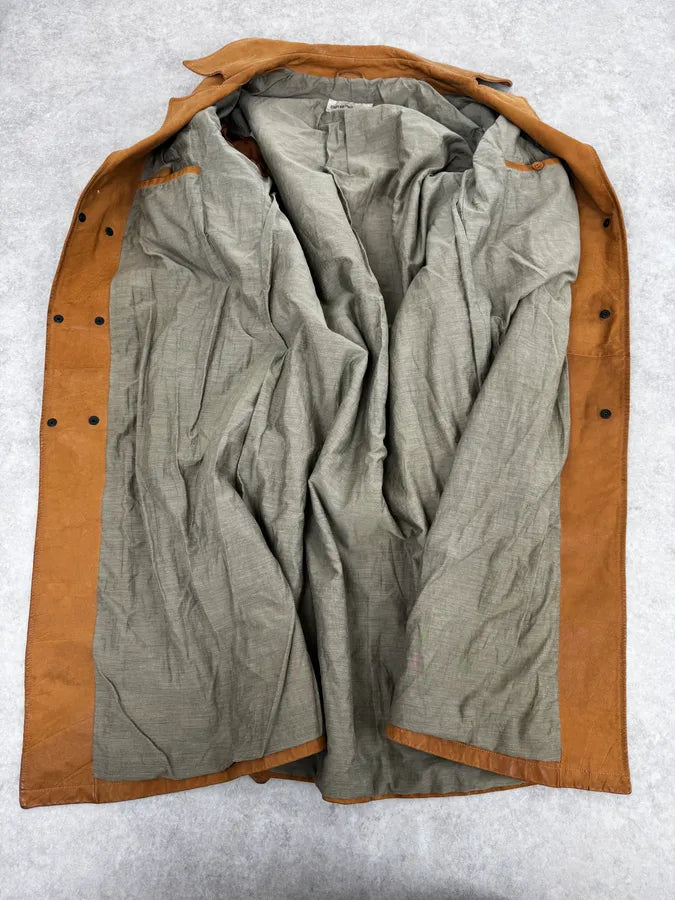 SS2003 Emporio Armani Beige Leather Trench Jacket uvqlSyS 6