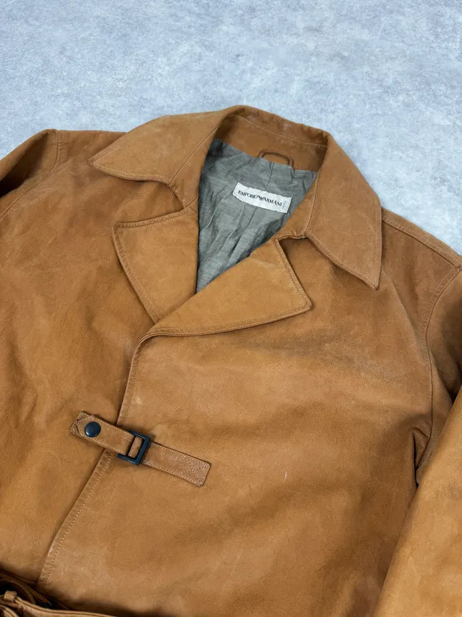SS2003 Emporio Armani Beige Leather Trench Jacket uvqlSyS 4