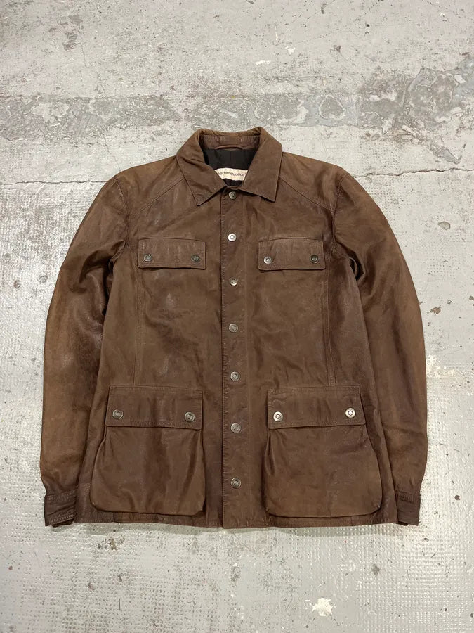 SS2003 Emporio Armani Brown Leather Buttoned Jacket KpgEdte 0