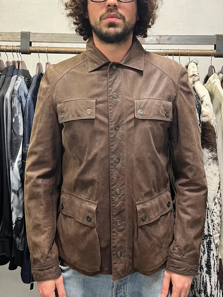 SS2003 Emporio Armani Brown Leather Buttoned Jacket KpgEdte 2