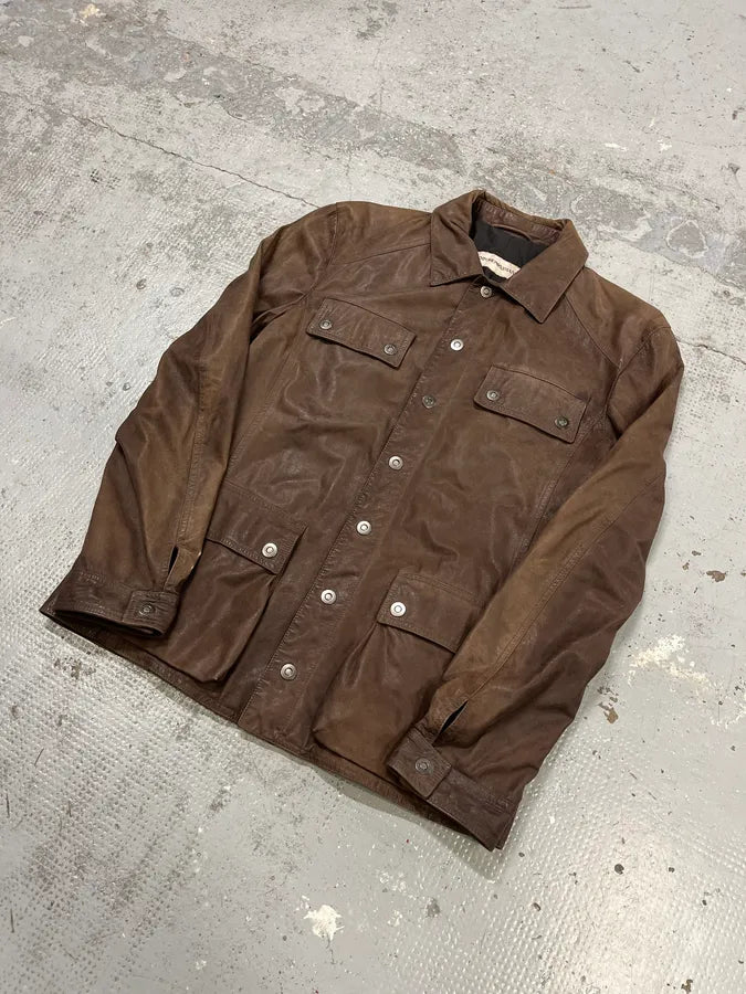 SS2003 Emporio Armani Brown Leather Buttoned Jacket KpgEdte 4