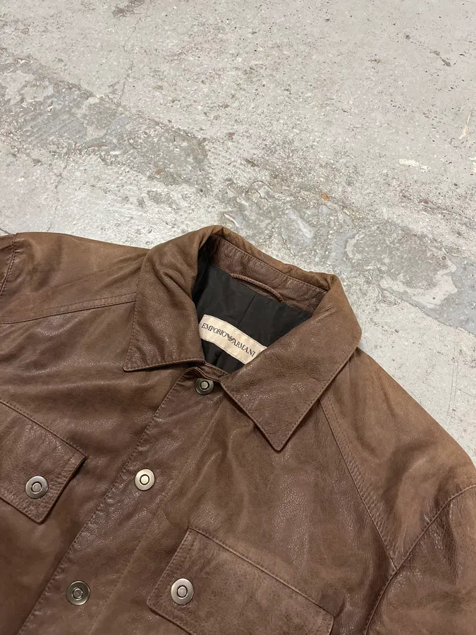 SS2003 Emporio Armani Brown Leather Buttoned Jacket KpgEdte 5