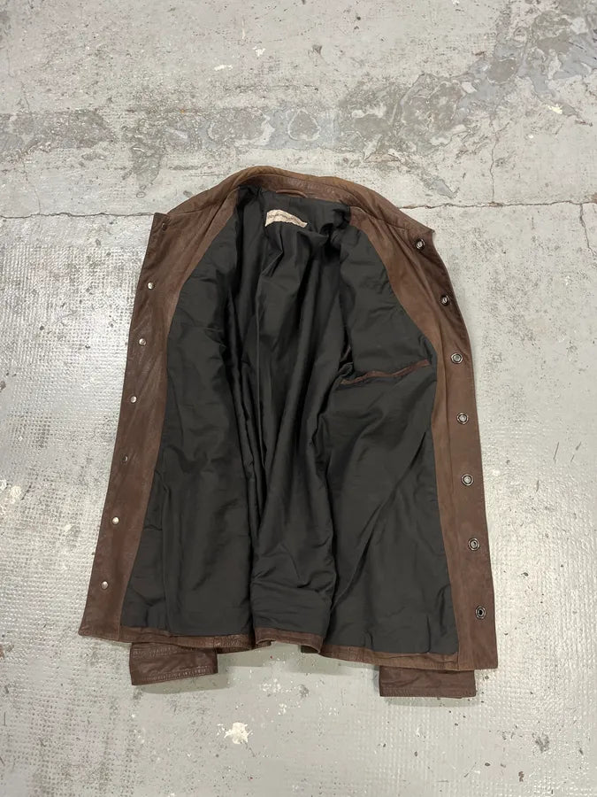 SS2003 Emporio Armani Brown Leather Buttoned Jacket KpgEdte 8