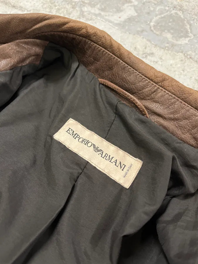 SS2003 Emporio Armani Brown Leather Buttoned Jacket KpgEdte 9