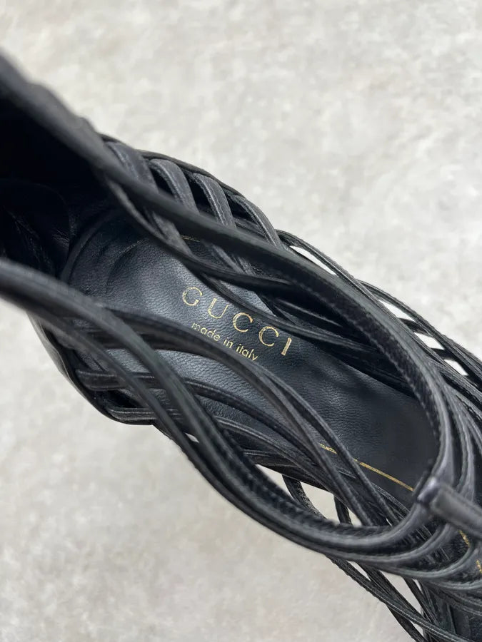 SS2003 Gucci Black Leather Strappy Heels by Tom Ford LUosNvK 9