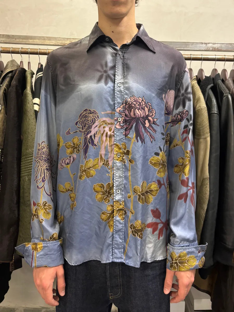 SS2003 Gucci by Tom Ford Blue Floral Silk Button Up Long Sleeve Shirt (L) tnnKgUL 1