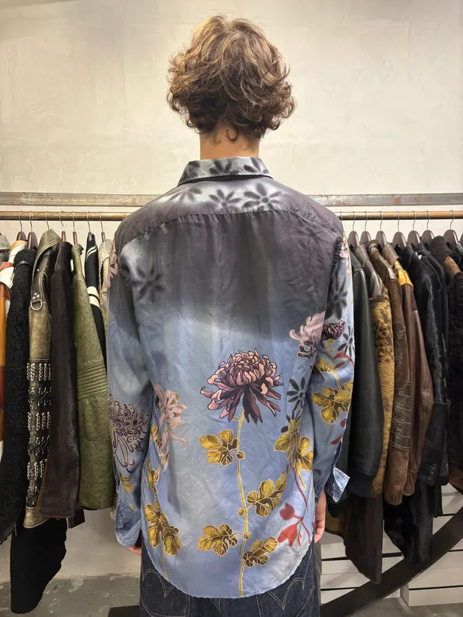 SS2001 Gucci by Tom Ford Blue Floral Silk Button Up Long Sleeve Shirt tnnKgUL 3