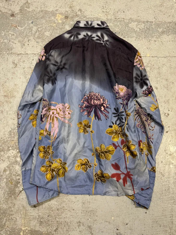SS2003 Gucci by Tom Ford Blue Floral Silk Button Up Long Sleeve Shirt (L) tnnKgUL 4