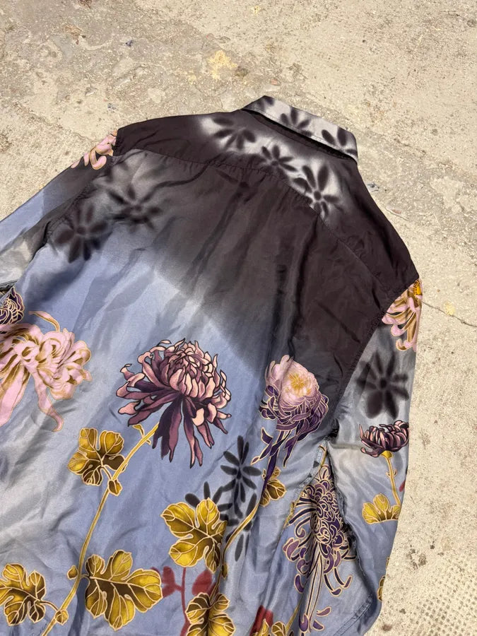 SS2001 Gucci by Tom Ford Blue Floral Silk Button Up Long Sleeve Shirt tnnKgUL 5