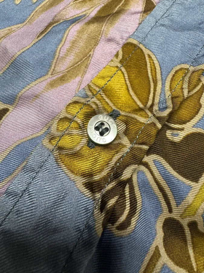 SS2003 Gucci by Tom Ford Blue Floral Silk Button Up Long Sleeve Shirt (L) tnnKgUL 6