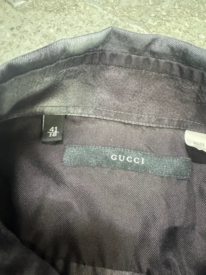 SS2003 Gucci by Tom Ford Blue Floral Silk Button Up Long Sleeve Shirt (L) tnnKgUL 7