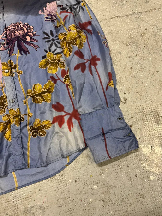 SS2003 Gucci by Tom Ford Blue Floral Silk Button Up Long Sleeve Shirt (L) tnnKgUL 9