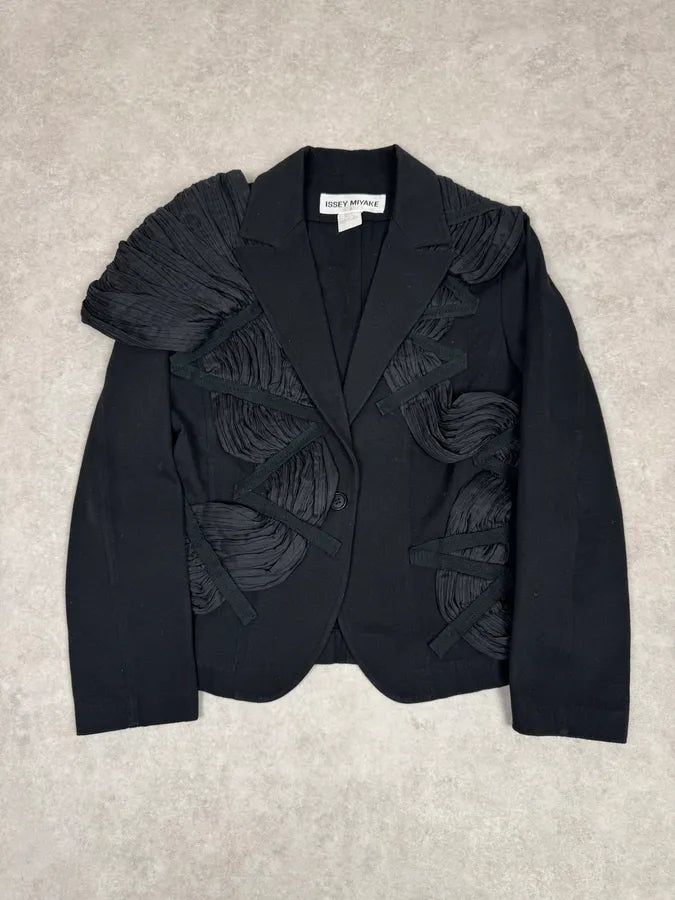 SS2003 Issey Miyake Black Blazer Plissed Jacket Qxnjiwu 0