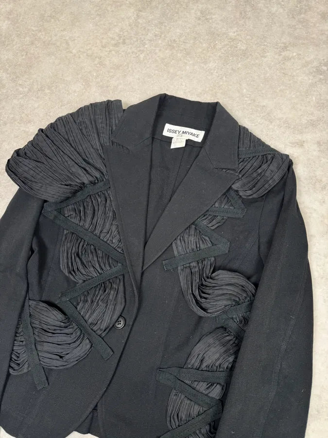 SS2003 Issey Miyake Black Blazer Plissed Jacket Qxnjiwu 5