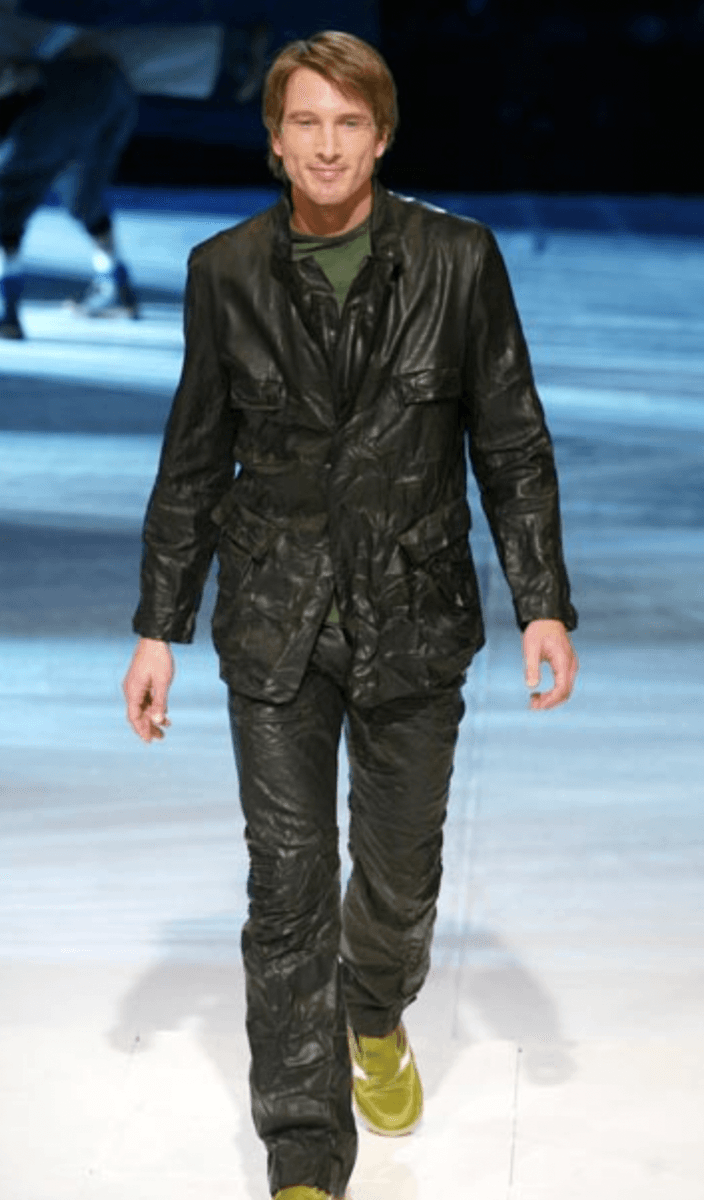SS2003 Marithé + François Girbaud Brown Leather Plissed Blazer Jacket HukcOLp 1