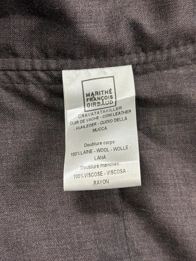 AW2002 Marithé + François Girbaud Pleats Brown Leather Avant-Garde Blazer Jacket RTovzuY 9