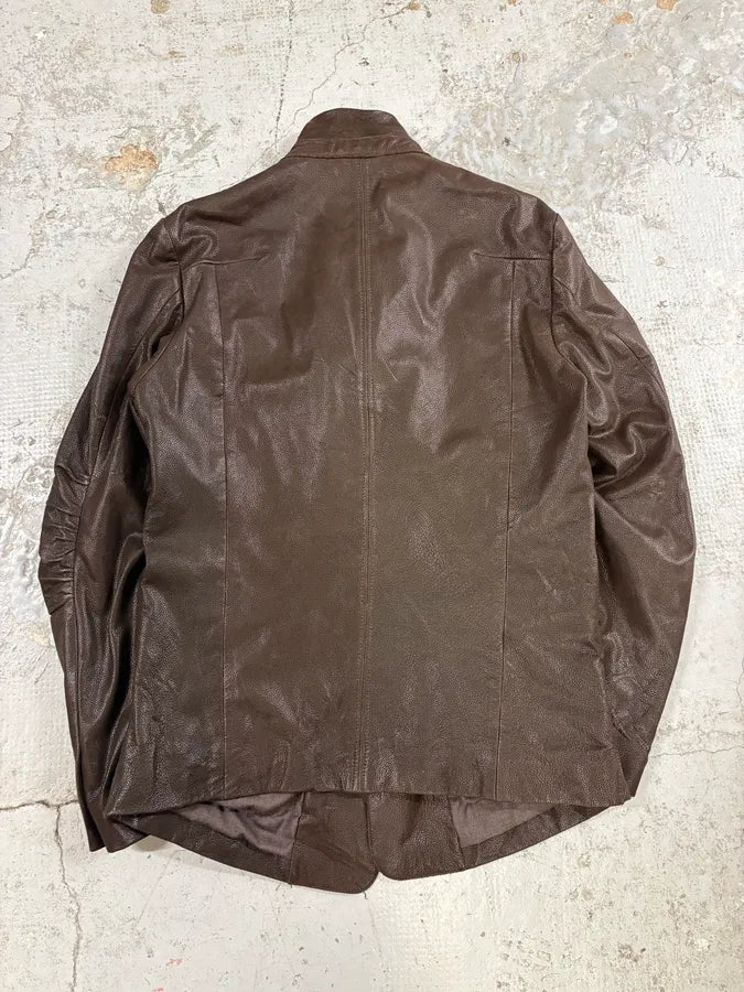 AW2002 Marithé + François Girbaud Pleats Brown Leather Avant-Garde Blazer Jacket RTovzuY 5