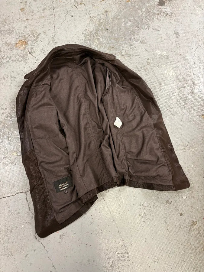 AW2002 Marithé + François Girbaud Pleats Brown Leather Avant-Garde Blazer Jacket RTovzuY 6