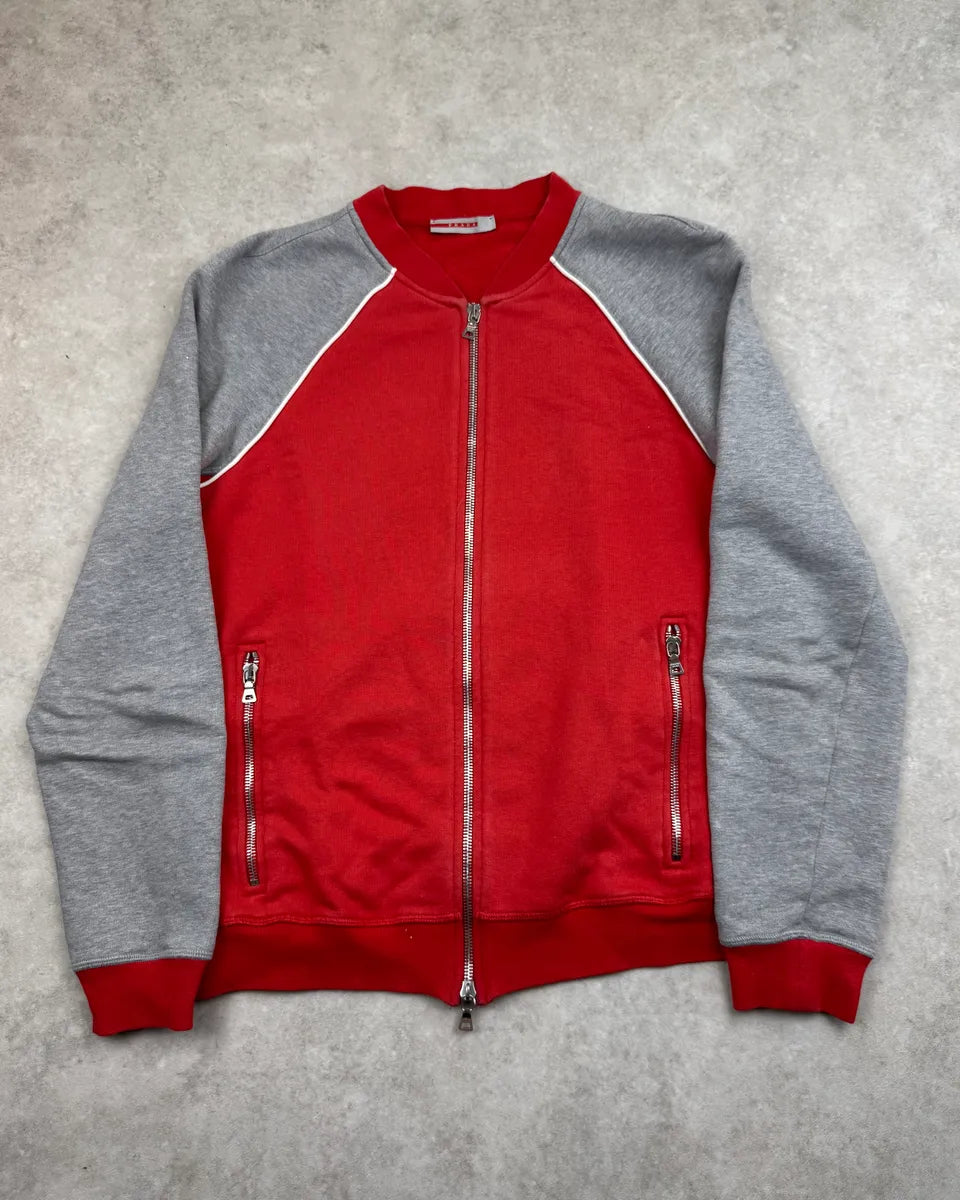 SS2003 Prada Red & Grey Zip-up Sweater xxRrjlJ 0