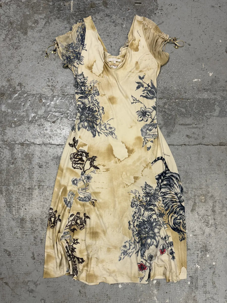 SS2003 Roberto Cavalli Beige Silk Tattoo Dress KbpIxbs 0