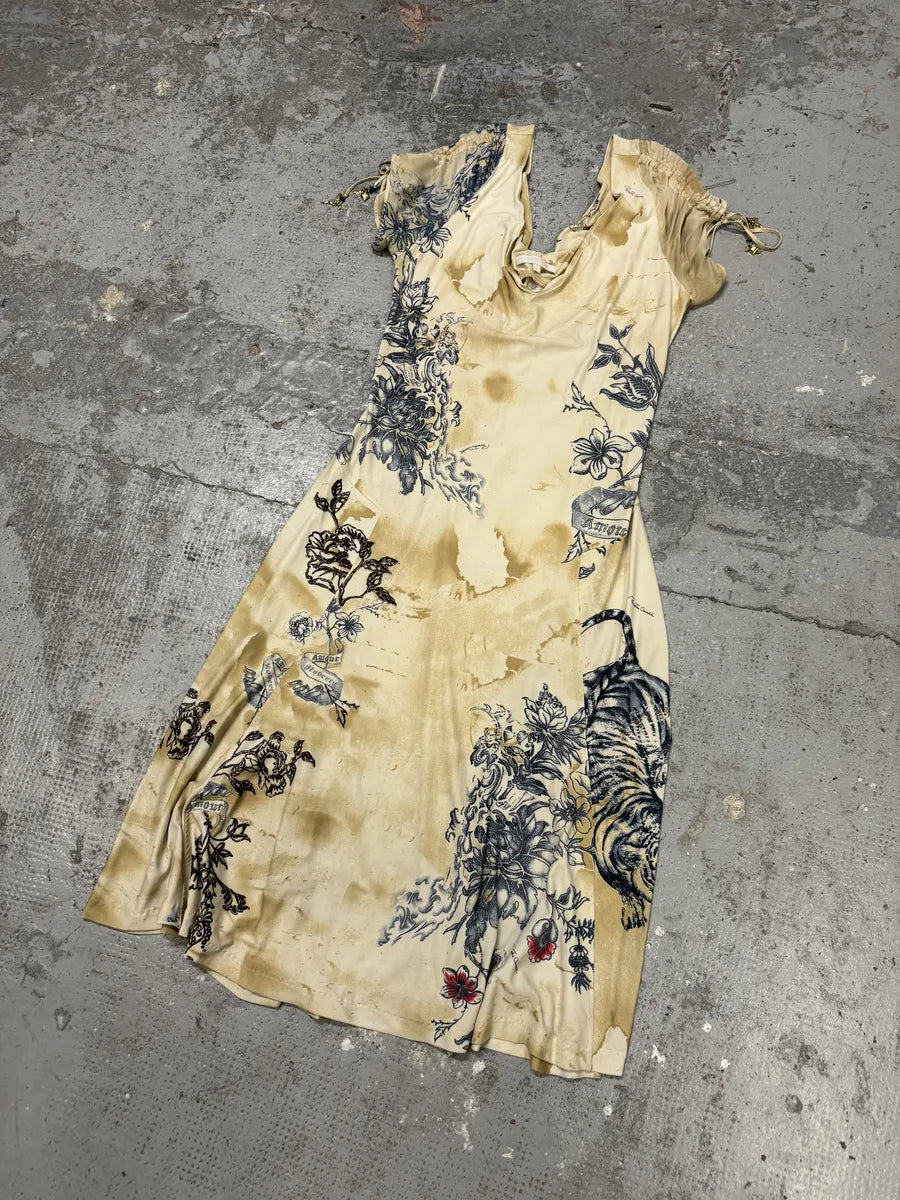 SS2003 Roberto Cavalli Beige Silk Tattoo Dress KbpIxbs 6