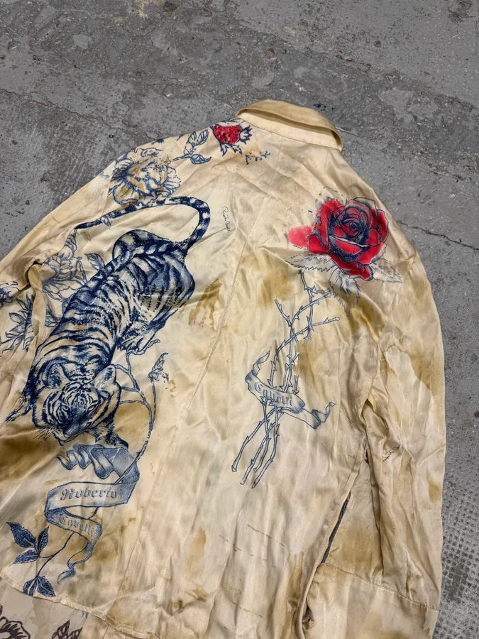 SS2003 Roberto Cavalli Beige Tattoo Flowers Shirt owvnZVD 3