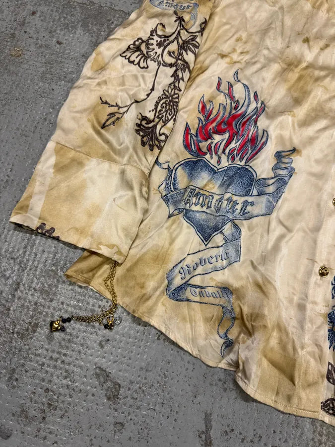 SS2003 Roberto Cavalli Beige Tattoo Flowers Shirt owvnZVD 4