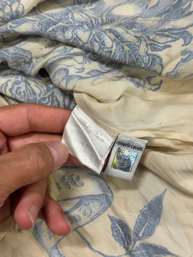 SS2003 Roberto Cavalli Beige Tattoo Flowers Shirt owvnZVD 8