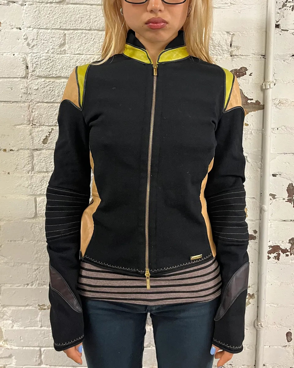 SS2003 Roberto Cavalli Black Contrast Biker Light Jacket zFMmSTD 0