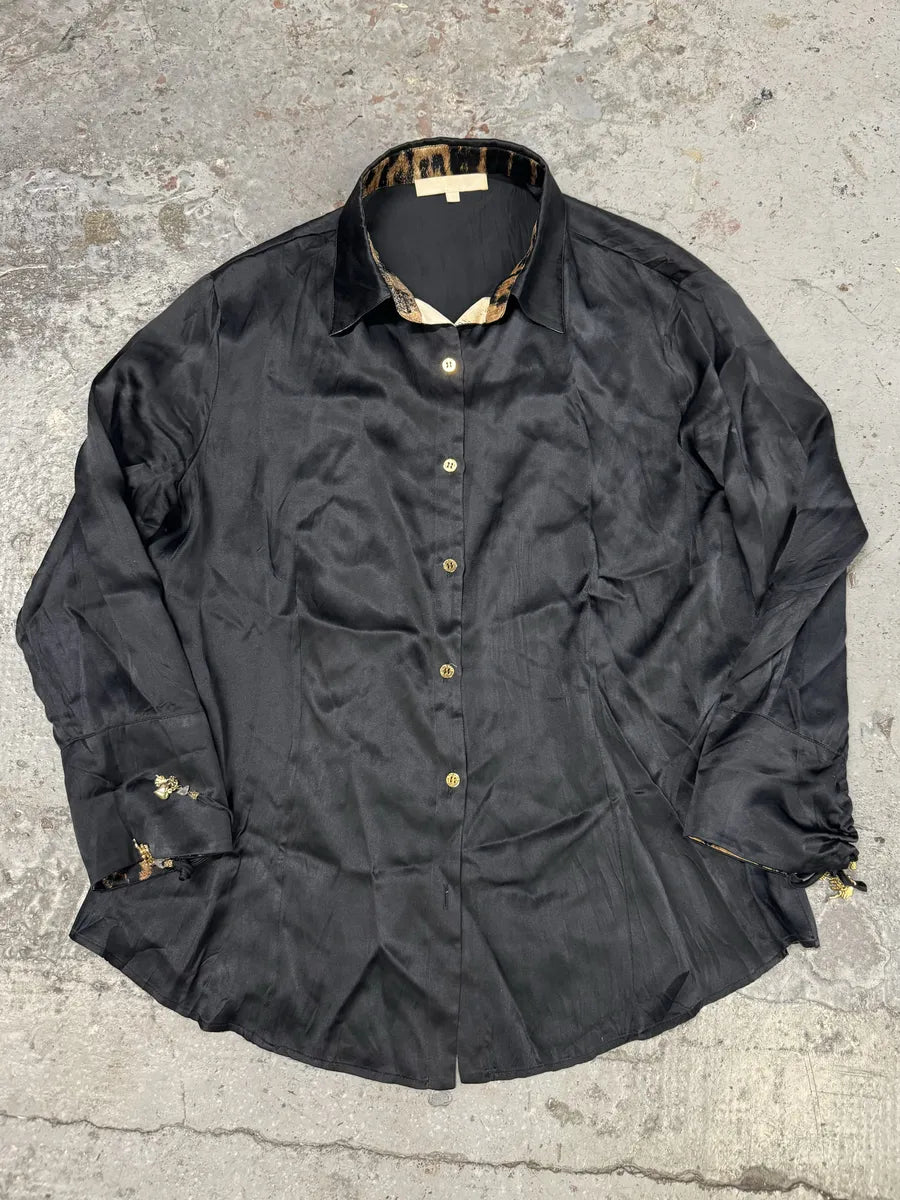 SS2003 Roberto Cavalli Black Leopard Lining Shirt TUHqoXy 0