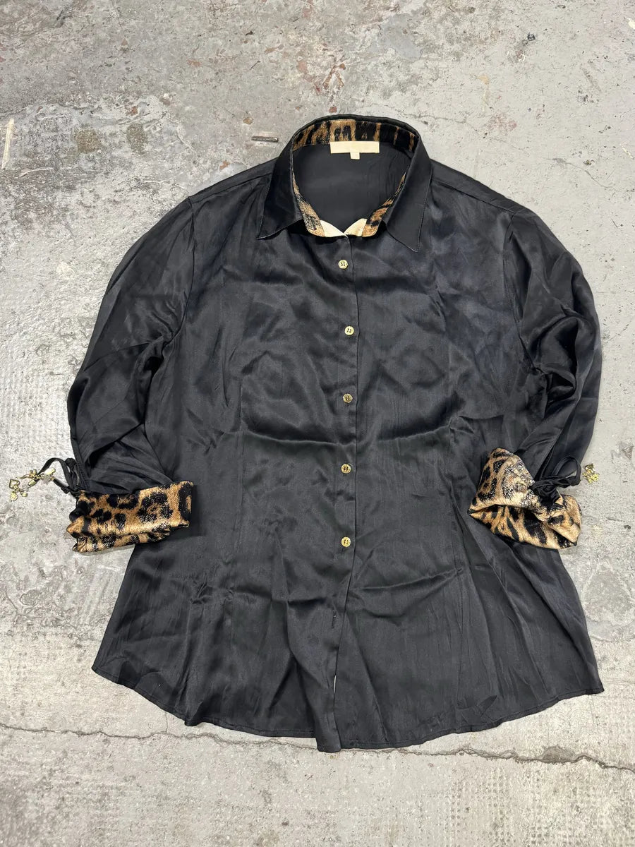 SS2003 Roberto Cavalli Black Leopard Lining Shirt TUHqoXy 1
